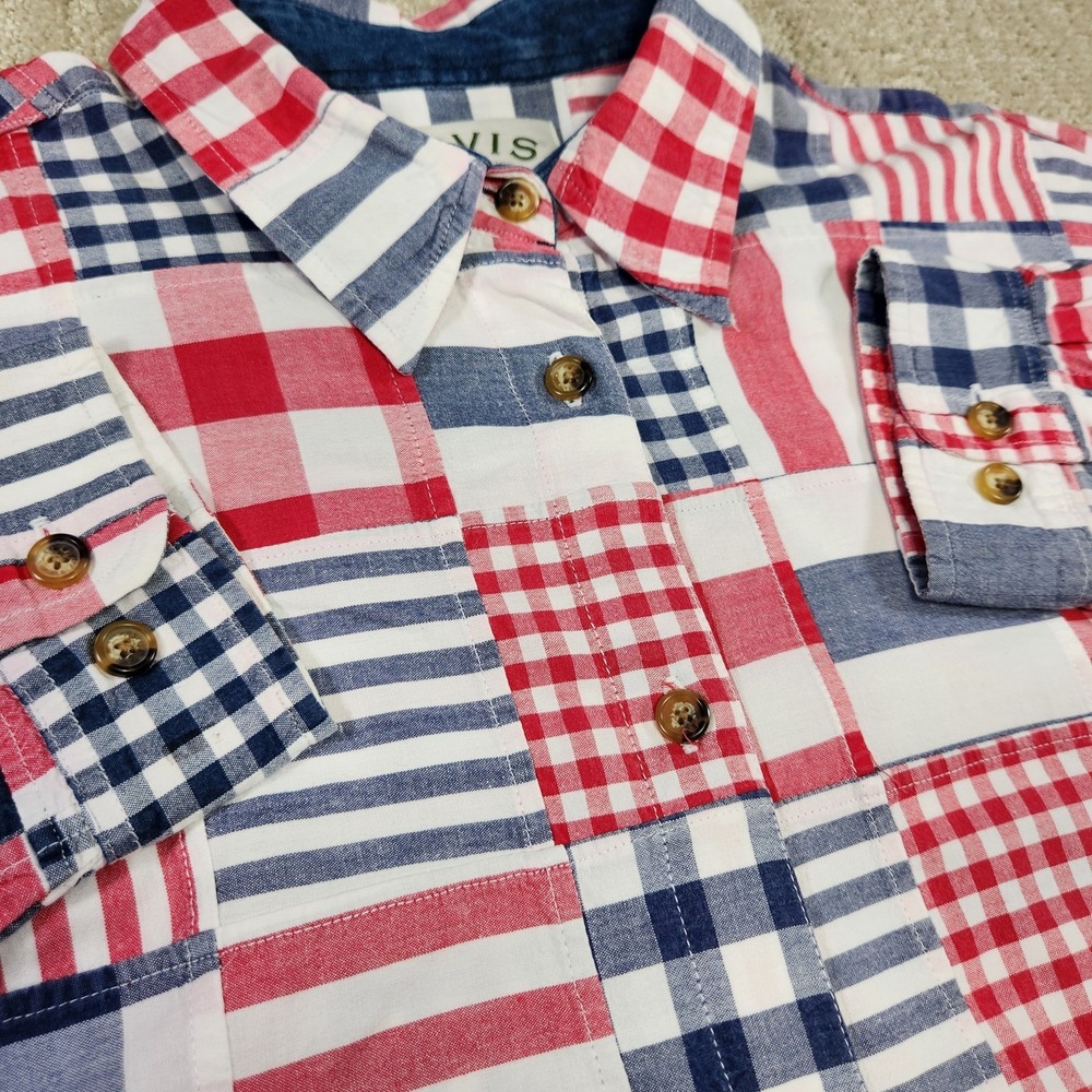 Vintage Orvis Shirt Women Large Patchwork Madres Plaid Button Up Cotton RWB